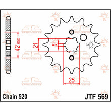 Load image into Gallery viewer, JT SPROCKETS JTF569.13 FRONT REPLACEMENT SPROCKET 13 TEETH 520 PITCH NATURAL STEEL - Alhawee Motors